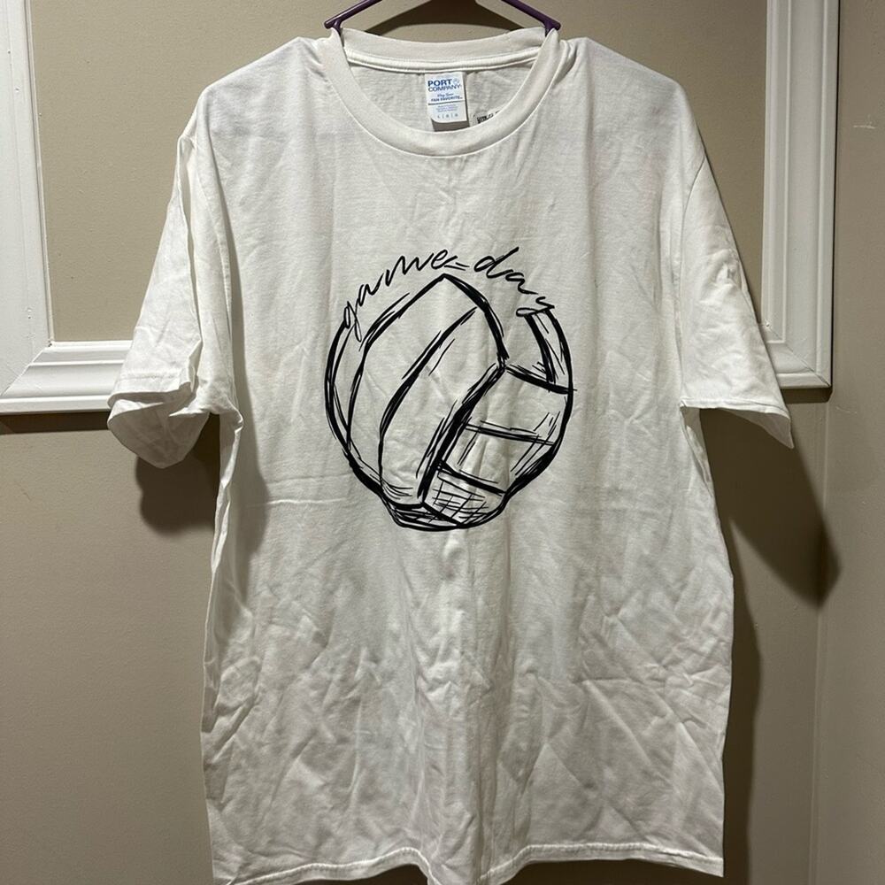 White Graphic T-Shirt with Volleyball Design